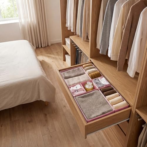GRANNY SAYS Drawer Organizer Clothes, 6 Pack Dresser Organizer Bins for Nursery, Closet Organization and Storage Dividers for Clothing, Baby Clothes, Underwears, Pink