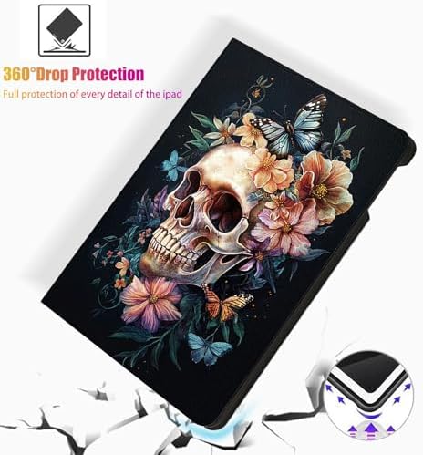 for Microsoft Surface Pro 8-13" 2021 Tablet Case,Auto Wake/Sleep,Adjustable Stand Protective Cover - Skull Flower Butterfly