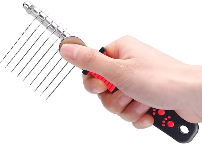 QUMY Dog Comb for Dematting, Stainless Steel Pet Grooming Comb, Removes Dead, Matted or Knotted Hair, Finishing and Fluffing, Comfort-Grip Handle - Pack of 1