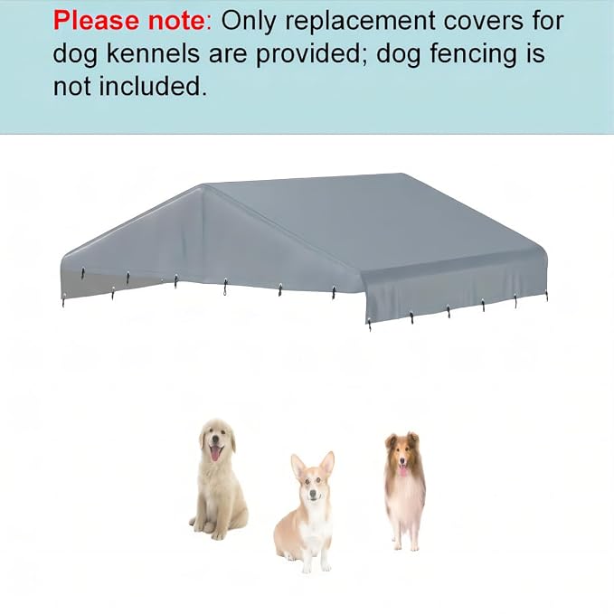 Outdoor Dog Kennel Cover 10'W x 10'L Replacement Dog Kennel Cover Gray | 600D Silver-Plated Waterproof UV-Protective Oxford Fabric Includes a Ball-Ended Elastic Lanyard (Frame Not Included)