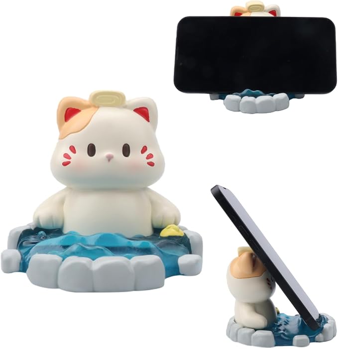 Cute Cat Phone Holder Desk Ornament Kawaii Phone Stand Universal Desk Phone Stand for All Mobile Smartphones Tablets