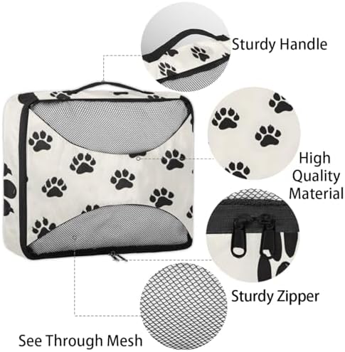 Dog Paws 4 Set Packing Cubes Luggage Organizer Bags for Travel Accessories and Essentials, Cute Footprints