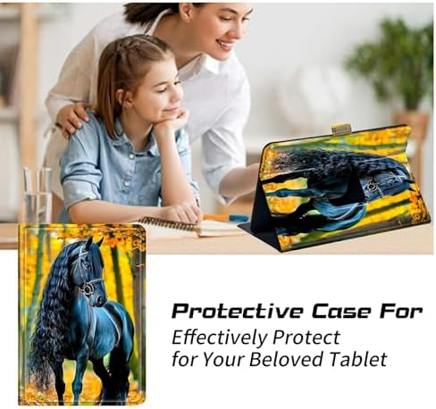 Universal Case for T-Mobile Revvl Tab 2 10.1" Model:9185W 2025/Revvl Tab 5G 10.36" 2023, 360 Degree Rotating Kickstand Protective Stand Shell Cover for 9"-10.5", Maple Leaf Black Horse