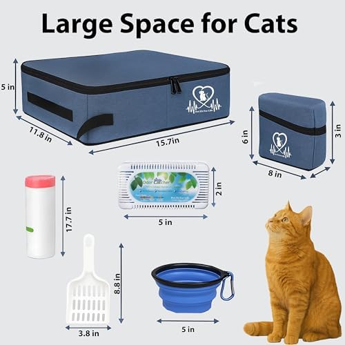 Pet Fit for Life Portable Litter Box for Cats for Travel - Medium, Includes Zippered Cover, Liner Bags, Odor Catcher, Litter Scooper, Collapsible Water/Food Bowl, and Folds for Easy Travel and Storage