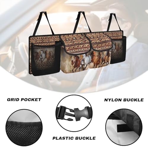 Aztec Horse Car Trunk Organizer for Women Men Car Back Seat Hanging Storage Bag Collapsible Auto Cargo Bag with 4 Large Pockets Auto Interior Accessories