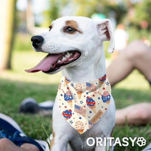US Flag Dog Bandanas, 2-Pack Triangle Reversible Pet Scarves, Premium Fabric, 4th of July Bandana for All Boys Girls Dogs (Large, 26-Style 4)