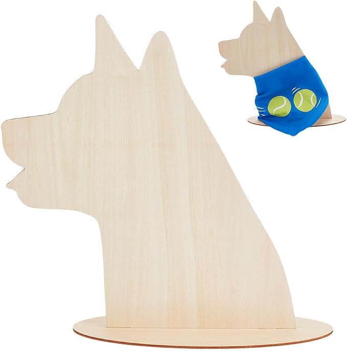 AHANDMAKER Dog Silhouette Display Stand Wood Pet Bib Cases Plywood Pet Scarf Display Cabinet Small Craft Show Photography Props with Easy Installation for Dog Accessory Bib Bandana Scarf Store Display