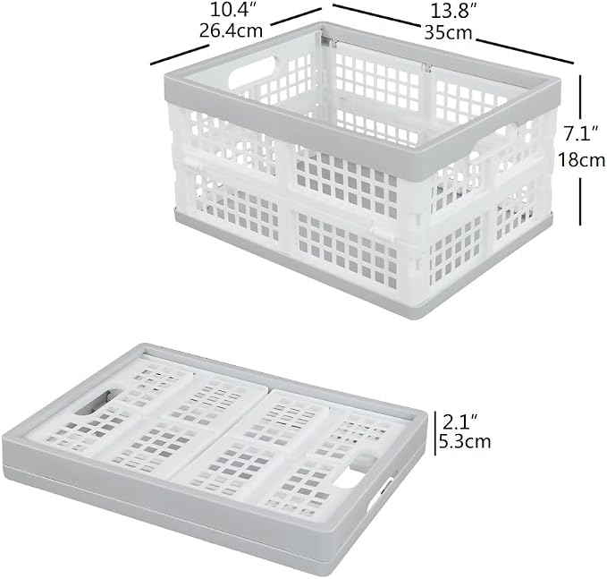 Vababa 3-Pack Plastic Stackable Collapsible Storage Crate, 15 L | Stacking Folding Storage Basket, Collapsible Design, Stable Stackable Structure, for Household & Pantry Organizers