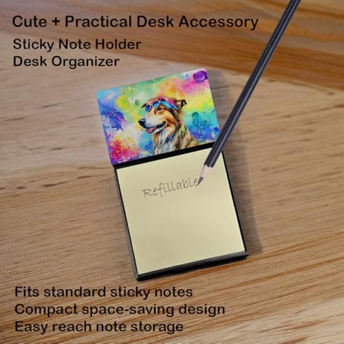 Caroline's Treasures Collie Hippie Dawg Sticky Note Holder Refillable Dispenser Self-Sticky Note Pads, Memo Pads Blank Desk Accessories