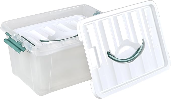 Clear Storage Latch Box/Bin, 2-Pack (14 QT & 7QT) | Plastic Organizing Container with Handle/Lids, Stackable Organizer Boxes for Closet, Pantry, and Craft Storage