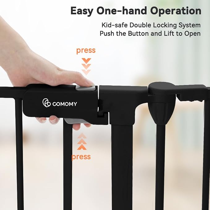 COMOMY 127.8" Extra Wide Baby Gate, Dog Gate for House Stairs Doorways | Auto Close Pet Gate with Door Walk Through, 5 Metal Panels, Hardware Mounted Baby Fence Indoor Outdoor(30" Tall,Black)
