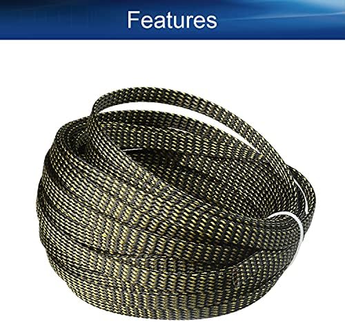 Bettomshin 1Pc 32.8Ft(10m) Cable Management Sleeve, 5/16"(8mm) Width PET Black & Gold Cord Protector, Wire Loom Tube Insulated Split Sleeving for USB Cable Power Cord Organizer Video Cable Hider