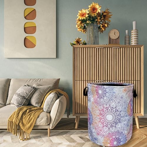 Colorful Mandala Laundry Basket Foldable Oxford Cloth Hamper 18.9"x16.5"