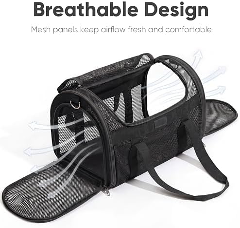FUKUMARU Cat Carrier Soft, Ultra Lightweight Airline Approved Dog Carrier | Kitten Carrier with Anti-Scratch Mesh, Breathable Small Dog Carrier Bag, Collapsible Pet Carrier for Cats Under 15 lb, Black