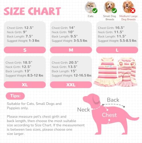 Striped Small Dog Dress Cute Pink Girl Dogs Cats Clothes, Pink XL