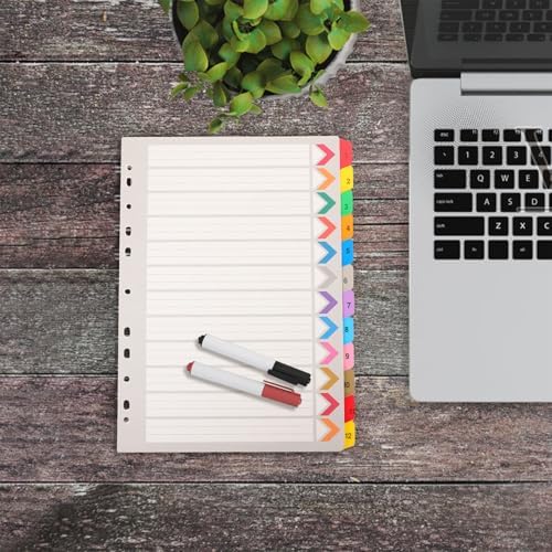 Uonlytech 12 Sheets Binder Dividers Tabs with Pet Paper Notebook Separators for Loose-Leaf Notebooks Household and Office Organizers Quick Reference Index Labels