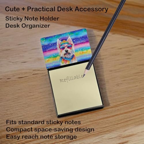 Caroline's Treasures Westie Hippie Dawg Sticky Note Holder Refillable Dispenser Self-Sticky Note Pads, Memo Pads Blank Desk Accessories