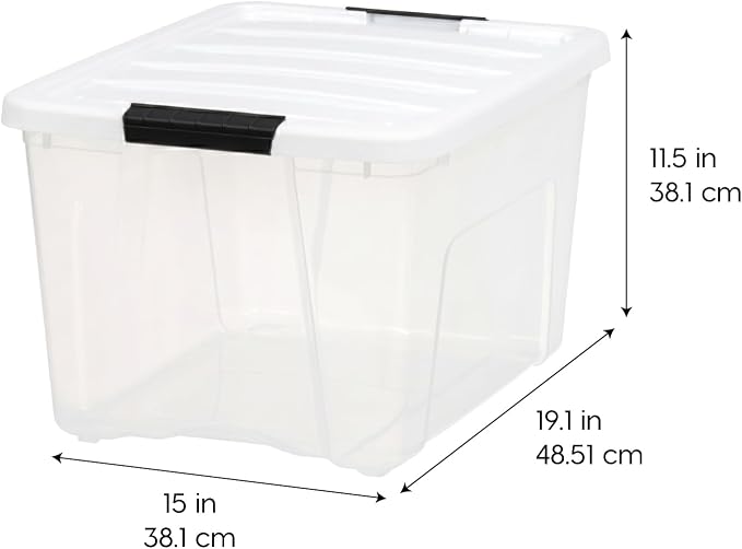 IRIS USA 40 Qt Storage Bins with Lids, 6 Pack, Clear/White | Versatile storage for clothing, linens, seasonal décor, closet organization, and shelving units.