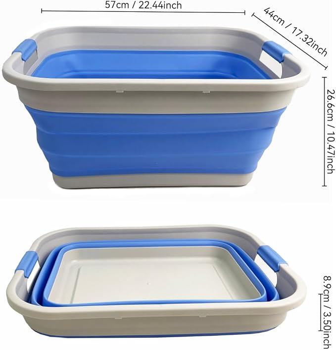 SAMMART 41L (10.8 gallon) Collapsible Plastic Laundry Basket - Foldable Pop Up Storage Container/Organizer - Portable Washing Tub - Space Saving (Grey/Little Boy Blue, Rectangular)