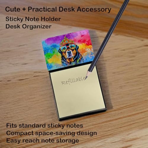 Caroline's Treasures Rottweiler Hippie Dawg Sticky Note Holder Refillable Dispenser Self-Sticky Note Pads, Memo Pads Blank Desk Accessories