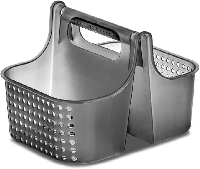madesmart Shower Tote with Soft Grip Handle, Carbon | silicone handle, ventilated sides, portable carry, shampoo soap razors, dorm bathroom, woman owned