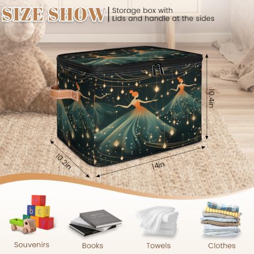 Ballet Collapsible Fabric Storage Bin with Lid | Storage Basket, Foldable, Waterproof, Handle, Large, Closet Organizer, Home, Ballerina Dancer