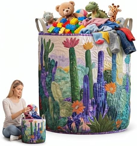 Quilted Laundry Basket with Handles, Boho Floral Fabric Storage Hamper, Large Soft Storage Hamper for Bedroom, Laundry Room, Clothes(20" x 28")