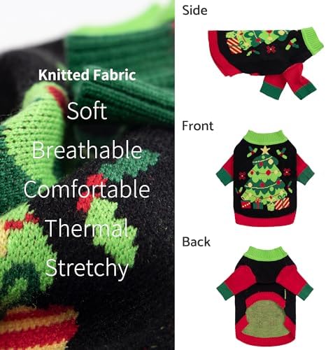 Fitwarm Cozy Dog Christmas Sweater, Thermal Winter Clothes for Small Dogs, Boy & Girl, Holiday Pet Apparel, Black, Red, Green, Yellow, Large
