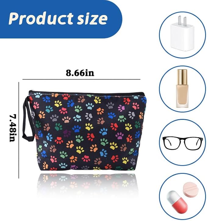 Paw Print Makeup Bag Cat Footprint Cosmetic Bags Portable Travel Toiletry Bag for Women Storage Zipper Pouches with Wrist Strap Makeup Cosmetic Pouch for Purse Dog Cat Lover Birthday Gifts