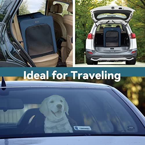 PETSFIT Portable Dog Crate, Dog Travel Crate - 31 Inch with Thicken Mat, Easy to Fold, Sturdy and Portable, Perfect for Traveling, Foldable Dog Crate Navy Blue