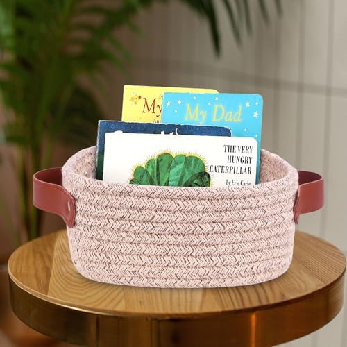 ABenkle Small Storage Basket, Mini Baskets, Cute Rope Woven Baskets for Organizing, Square Shelf Storage with Handle, Boho Decorative Toy Bin for Nursery, Spa, Empty Gift Basket - XS, Mixed Brown