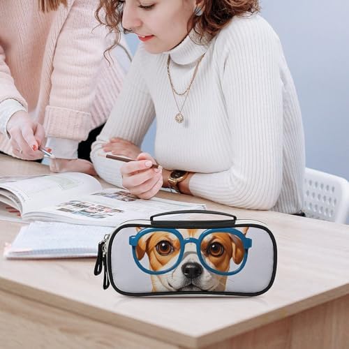 Pet Dog Soft Bow Tie, Oversized Glasses Leather Makeup Bag Portable Small Cosmetic Organizer Waterproof Toiletry Bags Brushes Pencils And Travel Make Up Accessories