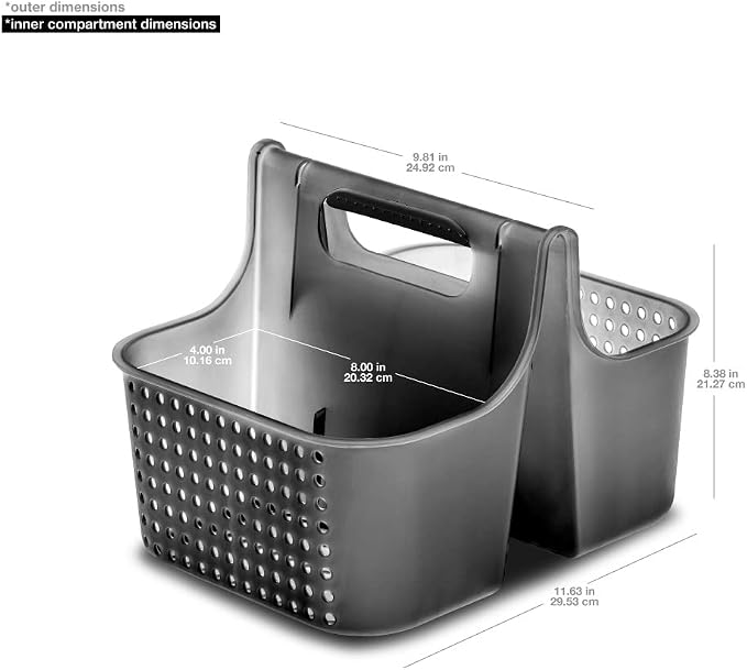 madesmart Large Premium Portable Shower Caddy, Hold Soap, Shampoo, Hair Supplies and Beauty Products, Cleaning Supplies Organizer for Home, Dorm, Plastic Shower Tote, Soft Handle, Smoke