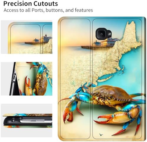 for Samsung Galaxy Tab A 10.1" 2016 SM-T580/T585/T587 Case | Slim Leather Smart Cover with Multi-Angle Anti-Slip Stand [Auto Wake/Sleep] Shell for Women Men - Map Crab