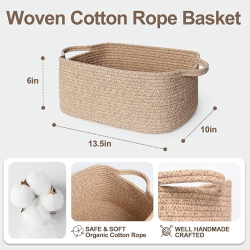 Cute Brown Gift Basket, Woven Baskets for Gifts Empty, Cotton Rope Storage Bin for Organizing, Decorative Dog Toy Box, Baby Nursery Organizer, Wicker Easter Basket with Handle, Room Decor