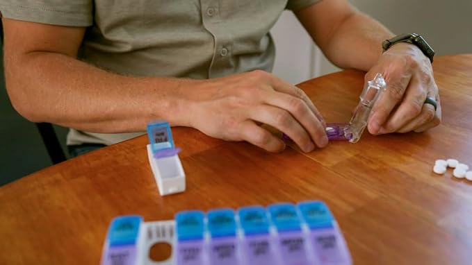 Ezy Dose Pill Cutter & Splitter, Built-in Pill Dispenser, Purple | Easy-Cut Stainless Steel Blade for Tablets, Vitamins, Medication, Portable Pill Cutter for Seniors, Pets, Travel-Size
