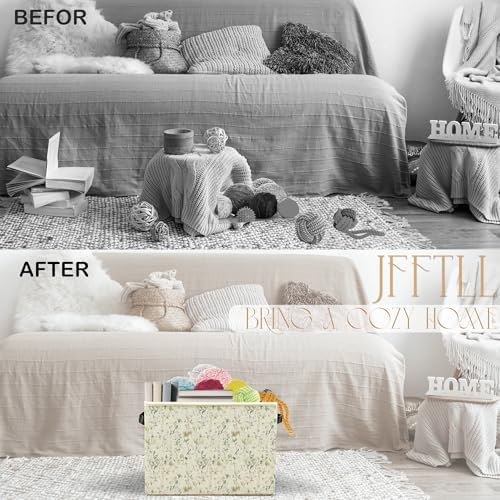 Vintage Green Floral Storage Bins with Handles, Watercolor Nature Flower Botanical Collapsible Laundry Basket Storage Box for Home Bedroom Bathroom Clothes Toys Books