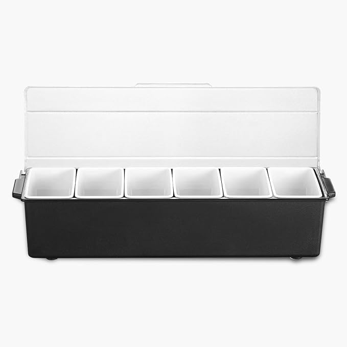 Chilled Condiment Server, 6 Compartment Ice Cooled Condiment Serving Container, Chilled Garnish Tray Bar Caddy with Lid, for Bartending & Serving Taco, Salad, Fruit, Home & Restaurant Supplies