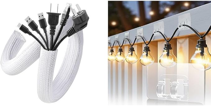 Cable Sleeve and Hooks for Outdoor String Lights Clips