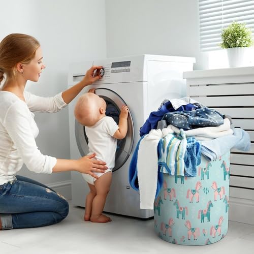 Foldable Laundry Storage with Handles Flowers Floral Horse Couple Art, Waterproof Hamper Basket for Clothing, Toys, and Home Organization