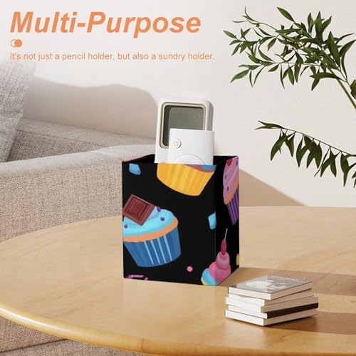 Office Pen Holder Desktop Stationery Organizer Makeup Brush Cup For Women Space Galaxy Ice Cream Cake Black