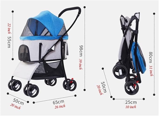 Pet Stroller Dog Stroller Foldable 3-in-1 Travel Cat Carriers & Strollers 4 Wheels Puppy Stroller with Storage Basket Portable Dog Stroller (Color : Pink)