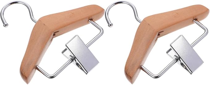 SEWACC 2pcs Wooden Pet Clothes Hangers with Skirt Clips, Dog and Cat Costume Organizer, Natural Wood Material for Home Closet and Pet Shop Storage