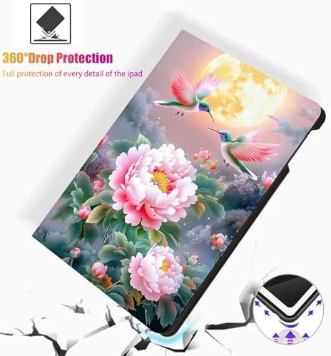 for Microsoft Surface Pro X/Pro X Plus-13 2019/2020/2021/2024 Tablet Case,Auto Wake/Sleep,Adjustable Stand Protective Cover - Chinese Style Peony Hummingbird