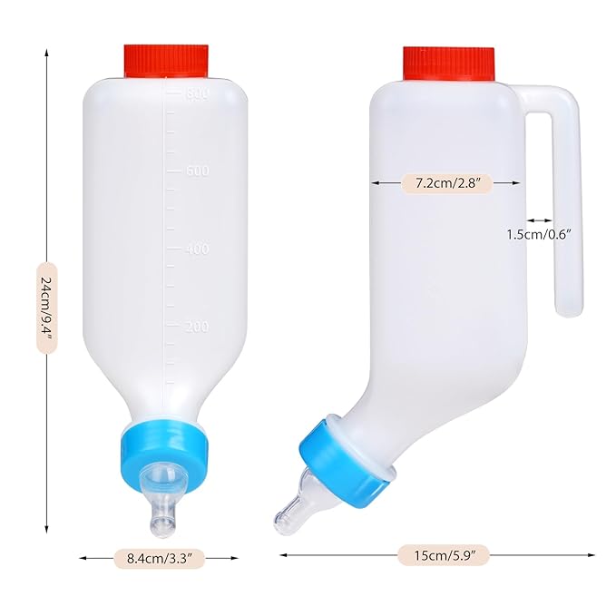 2pcs 800ml Lamb Feeding Bottle Thickened Goat Feeder Bottles Hang Upside Down Livestock Milk Bottle with Measurements Fawns Nursing Bottles for Goat Lamb Fawns Nigerian Dwarf Doeling (2pcs)
