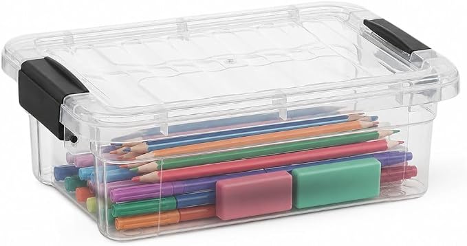 Superio Clear Storage Boxes with Lids, 1.27 Quart Plastic Container Bins for Organizing, Stackable Crates, BPA Free, Non Toxic, Odor Free, Organizers for Home, Office and Dorm, 5 Pack