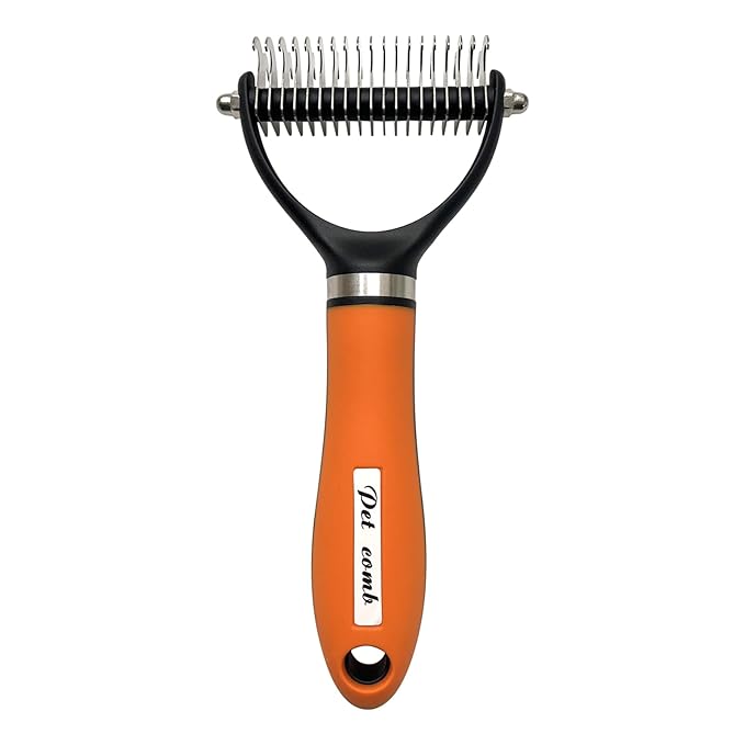 2-Sided Undercoat Rake for Dogs and Cats, Deshedding & Dematting Comb for Long Hair, Dog Brush for Shedding and Tangles, Stainless Steel Pet Grooming Tool