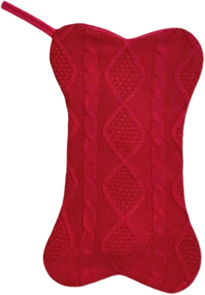 Christmas Dog Stocking, Knitted Bone-Shaped Christmas Stocking for Pets, 16.54x9.45 Inch Holiday Sock for Tree Decoration and Gift Storage (Red)