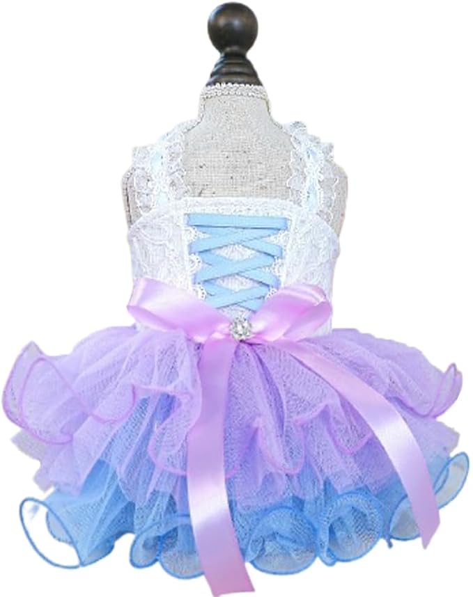 Fancy Small Dog Dress with Bow Knot Sleeveless Girl Puppy Princess Tutu Skirt Holiday Cat Outfit Doggy Apparel Summer Pet Clothes for Chihuahua Yorkie Pomeranian Poodle (Purple, Large)