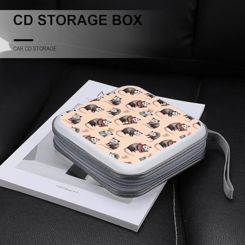 Protective 40-Disc CD/DVD Wallet Opossum Possums Possum Gifts, Hard Plastic Storage Binder with Handle, Portable Organizer for Car Office Travel